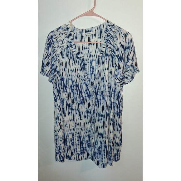 Rose & Olive Multicolor Geometric Short Sleeve Button Up V-neck Blouse Sz 1X - Picture 1 of 3